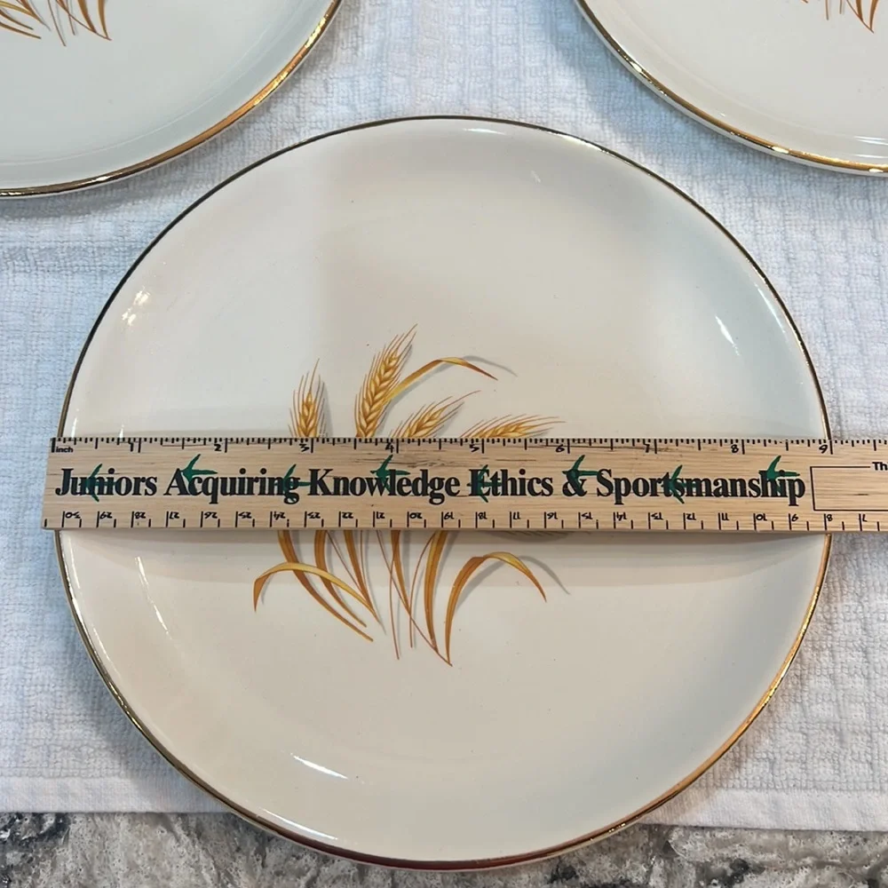 Three Vintage Homer Laughlin Golden Wheat 9.25 inch Plates